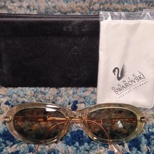 Vintage Daniel Swarovski S539/20/6052 Sunglasses Transparent Green/Gold w/Case